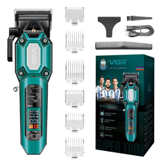Акумуляторна машинка для стрижки VGR V-600 Green, 6 насадок, регулятор висоти, LED display, 7000 RPM (45688-V-600 GREEN_587) | Зображення 2
