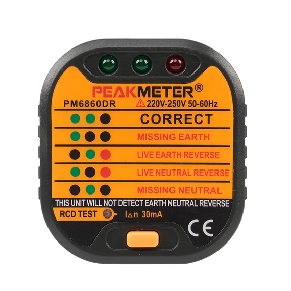 Тестер розеток Peakmeter PM6860DR (30 мА) 65*61*55 мм (sv2450)