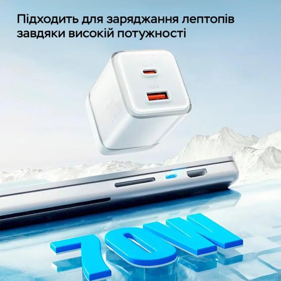 Мережевий зарядний пристрій ESSAGER EZCT70 Gan 1USB 1T-C 70W white | Зображення 2