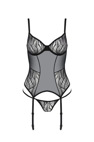 Корсет Passion LEAFA CORSET black L/XL, м'які чашки, затискачі для панчіх, стрінги в комплекті sexstyle | Зображення 2