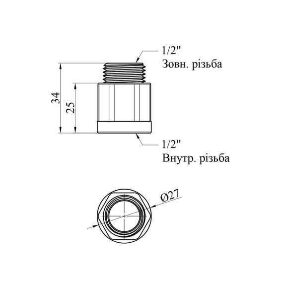 Удлинитель усиленный LexLine 1/2" ВЗ, L=25 мм латунный УК0601-В25 | Зображення 1