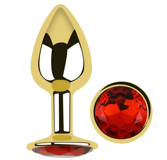 Анальна пробка із кристалом EGZO - Gold Round Plug Red size S Sex Aura | Зображення 1