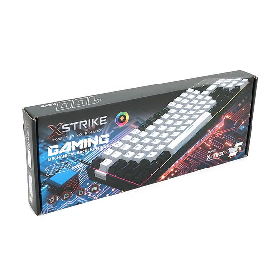 Механічна клавіатура USB XSTRIKE XS-1030, довжина кабелю 150см, RGB підсвічування, Eng/Укр/Рус, 395х150х45 мм, Black/White, 100к, | Зображення 1