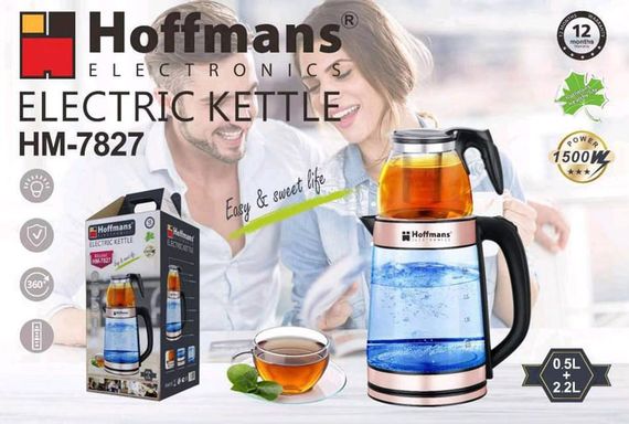 Електрочайник Hoffmans HM-7827 1800W • Скляний чайник із заварником 2,2 л + 0,5 л для швидких напоїв | Зображення 5