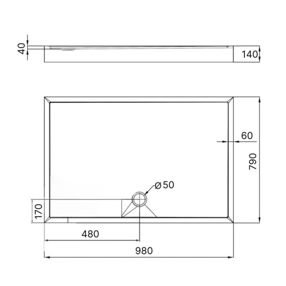 Душовий піддон KAPIELKA ST100x80х14 низький, прямокутний, діаметр зливу 52 мм Lidz | Зображення 1