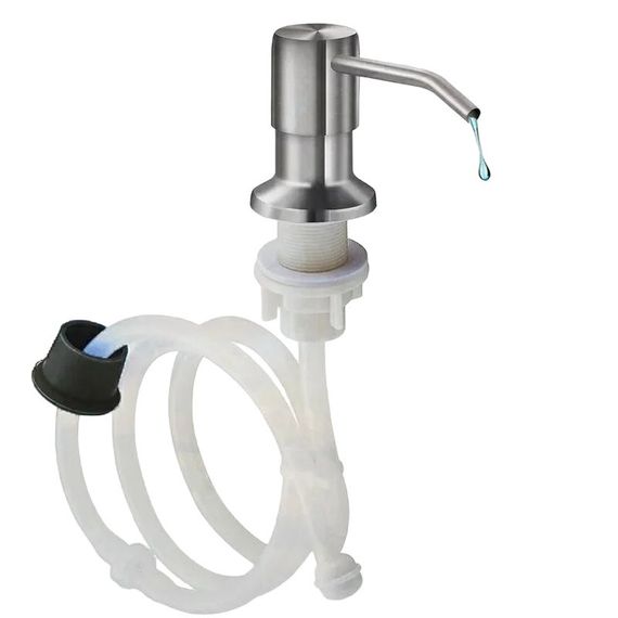 Дозатор миючого засобу врізний для кухонної мийки з гнучкою трубкою Хромований метал 1 м | Зображення 4