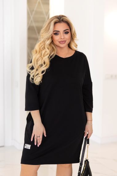 Женское трикотажное платье приталенное с рукавом три четверти цвет черный размер 50/52  GF9035