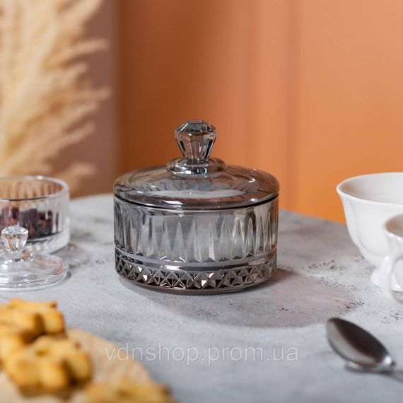 Цукерниця з кришкою Ø 10 см скляна Сіра HP-YH-78 | Зображення 4