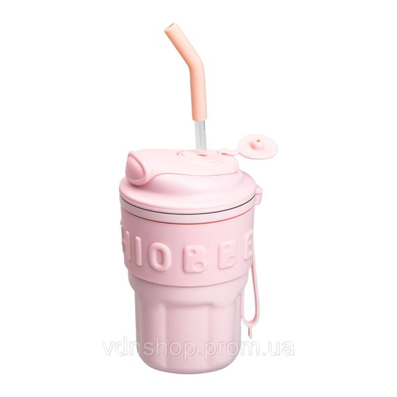 Термочашка Chiobbe з трубочкою та ремінцем 450 мл рожева HP-14-18P | Зображення 2