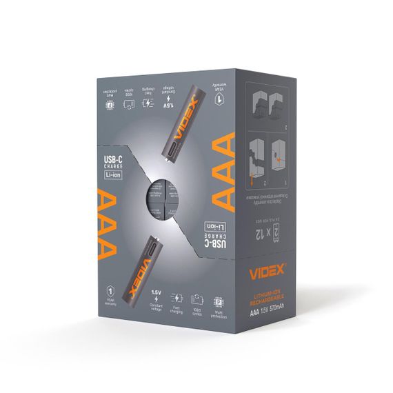 Акумулятор VІDEX Lі-іon LІR03C/AAA USB-C 1.5V (захист) 570mAh 2шт/Pack | Зображення 2