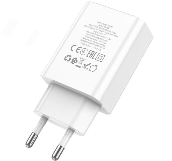 Зарядний пристрій Hoco C100A USB QC3.0 / Type-C (PD) 20W швидка зарядка з дисплеєм - White | Зображення 3