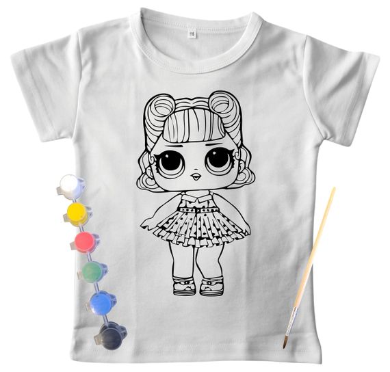 Дитячий набір для творчості футболка розмальовка Лялька сюрприз біла (ДФ0010) 110