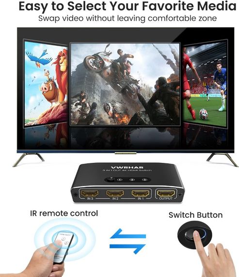 Switch hdmi 4k 3 входа 1 выход vwrhar 4k2301a | Зображення 4