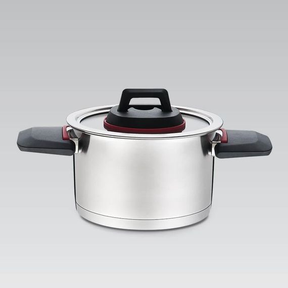 Каструля Maestro MR-3530-24, 5.5 л, 24 см, з нержавіючої сталі з кришкою та складними ручками