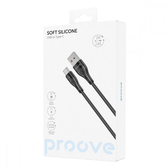 Кабель Proove Soft Silicone Type-C 2.4A (1m), Черный | Зображення 1