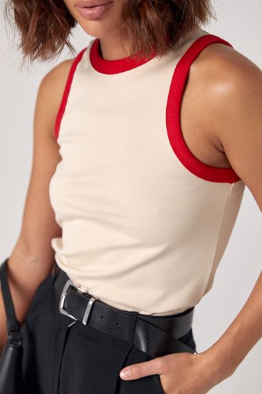 Женская майка с контрастной окантовкой - бежевый цвет, M (есть размеры) | Зображення 3