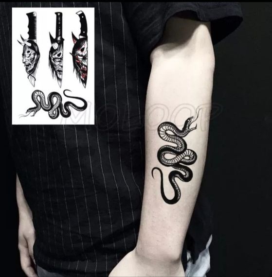Тату tattoo временное татту наклейка на тело одноразовая лето змея | Зображення 2