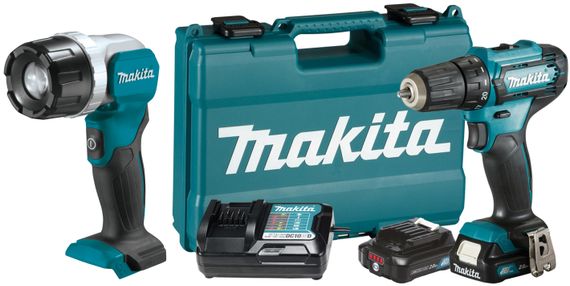 Шуруповерт аккумуляторный Makita DF333DWAE с фонарем Makita ML106 (30 Нм, 0.8-10 мм, CXT)