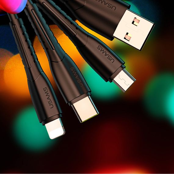 АЗП Usams C13 2.1A (2USB-A) + кабель 3in1 (USB to M+L+C) Чорний | Зображення 1
