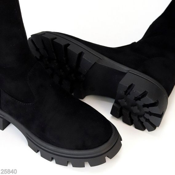 Высокие замшевые черные сапоги ботфорты  молния по всей длине | Зображення 1