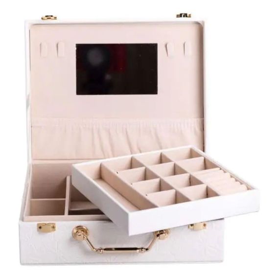 Скринька для прикрас з еко шкіри 2 яруси із дзеркалом органайзер для ювелірних виробів HP-5-15W | Зображення 1