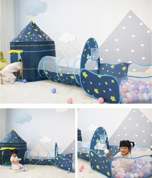 Дитячий ігровий будиночок-намет "Замок" 3в1 з тунелем та басейном під кульки синя | Зображення 3
