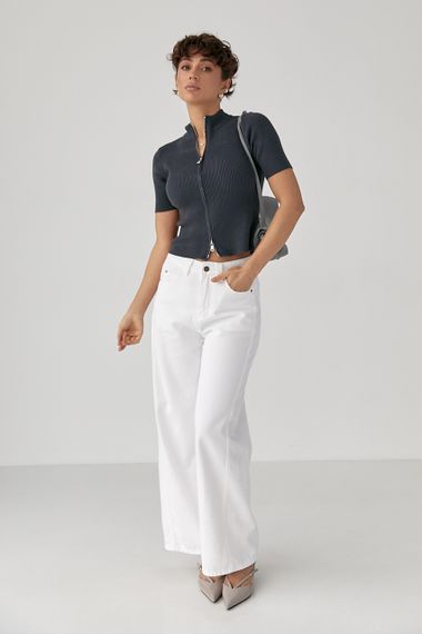 Однотонна футболка в рубчик на блискавці - темно-сірий цвет, ONE SIZE (є розміри) | Зображення 2