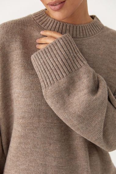 В'язана однотонна кофта вільного фасону - кавовий цвет, S (є розміри) | Зображення 3