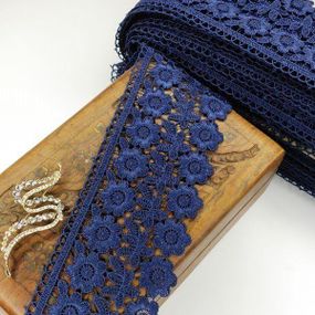 (1 метр) Кружево макраме  7,5см Цвет - Синий тёмный (25М-F1375E1-7)