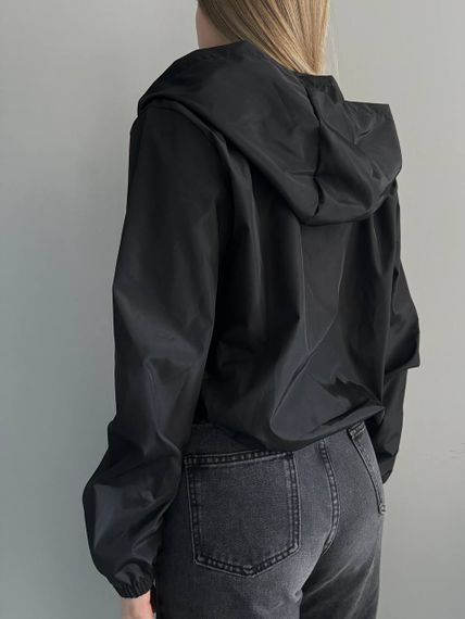 Женская короткая легкая ветровка из плащевки на молнии с капюшоном цвет черный, размер 42/46 TS110 | Зображення 6