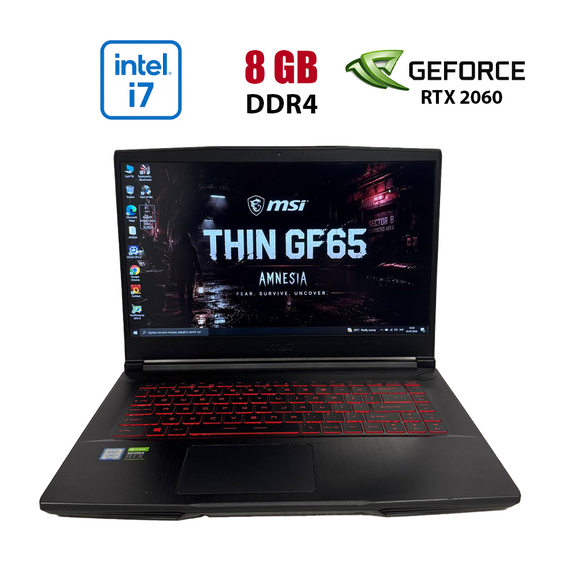 Ігровий ноутбук Б-клас MSI GF65 Thin 9SEXR / 15.6" (1920x1080) IPS / Intel Core i7-9750H (6 (12) ядра по 2.6 - 4.5 GHz) / 8 GB DDR4 / 512 GB SSD M.2 / nVidia GeForce RTX 2060, 6 GB GDDR6, 192-bit / WebCam б/в