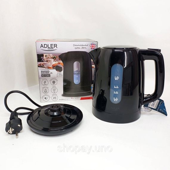 Електричний чайник з індикатором роботи Adler AD 1380b 1л 2200Вт, Потужний чайник для кип'ятіння SE-28 | Зображення 1