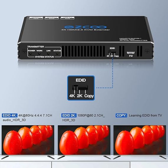 ROFAVEZCO 4K HDMI KVM подовжувач USB несжатий 4K 60 Гц HDR Single по Cat5e/6 до 300 футів, 3 порти USB2.0 хаб POE+RS232+EDID+3,5 мм стерео аудіо та мікрофон, EX70H2KVM | Зображення 2