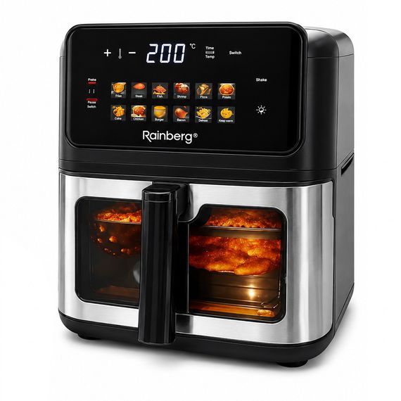 Аерогриль Rainberg RB 2342 4800W аерофрітюрниця безмасляна для приготування без олії з 2 Тенами 12,5 л та сенсорним керуванням | Зображення 5