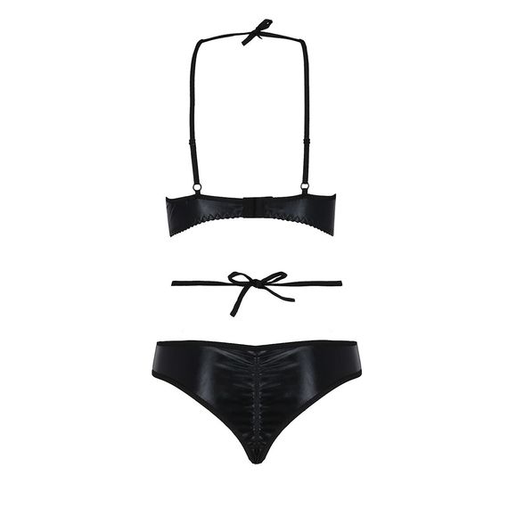 Комплект белья Passion Exclusive NAVEL SET L/XL, black, трусики и лиф с элементами под латекс | Зображення 5