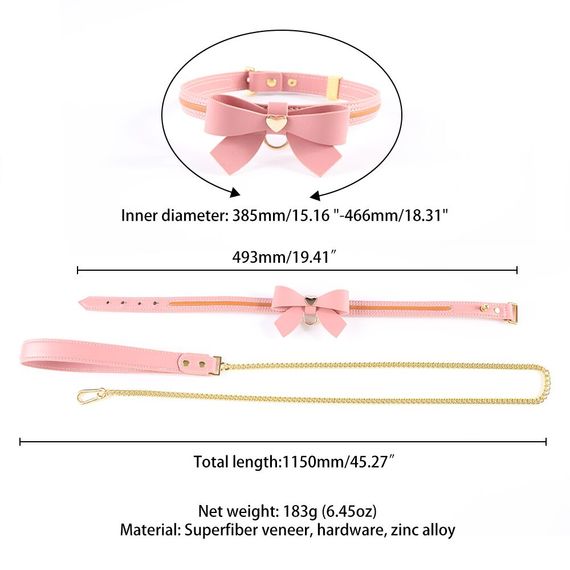 Нашийник з повідцем LOCKINK SEVANDA Love Heart Butterfly Leather Collar Set, рожевий, з бантом | Зображення 5