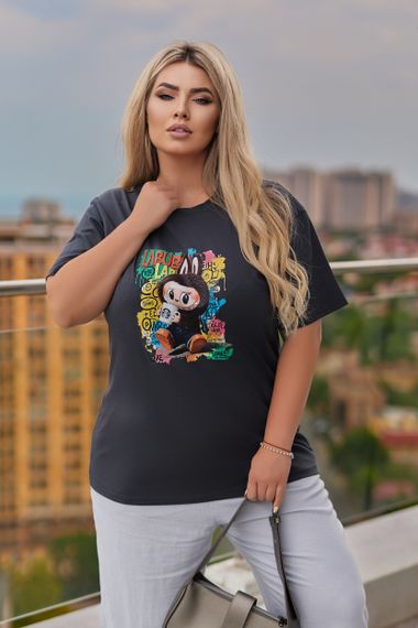Жіноча футболка з принтом Labubu колір темно-сірий, розмір 42/44, GF05257 | Зображення 1