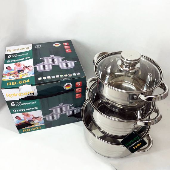 Набір каструль з нержавіючої сталі Rainberg RB-604 6 предметов, Набір каструль з кришками EV-181 для кухні | Зображення 4