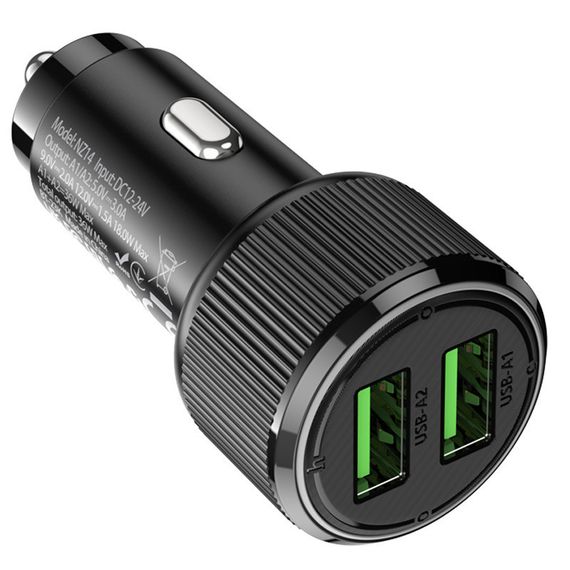 АЗП Hoco NZ14 Guerrero QC3.0 18W total 38W (2USB-A) Black | Зображення 4
