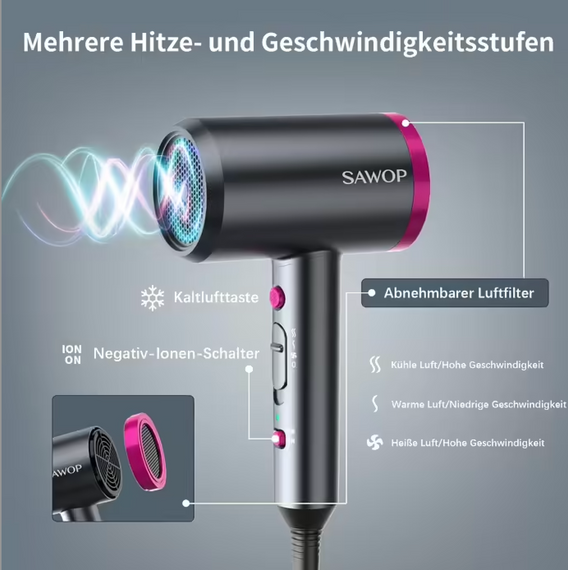 Фен із дифузором, фен Ion для кучерявого волосся, фен 1800 Вт із насадкою для швидкого висихання, салонний фен | Зображення 1