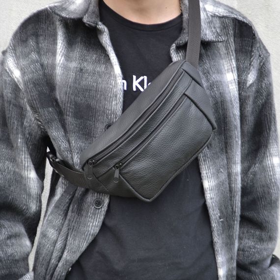 Містка бананка, Топова чоловіча бананка, Зручна чорна чоловіча барсетка бананка м'яка AS-14 | Зображення 7