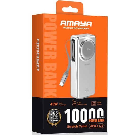 Портативний ЗП Power Bank Amaya F132 45W with display and cable 10000 mAh Silver | Зображення 1