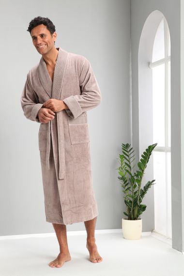 Чоловічий однотонний халат Nusa 2965 бежевий 3XL
