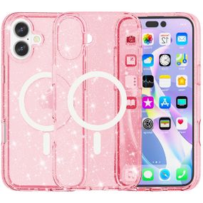 Чохол TPU Galaxy Sparkle (MagFit) для Apple iPhone 16 (6.1") Pink+Glitter