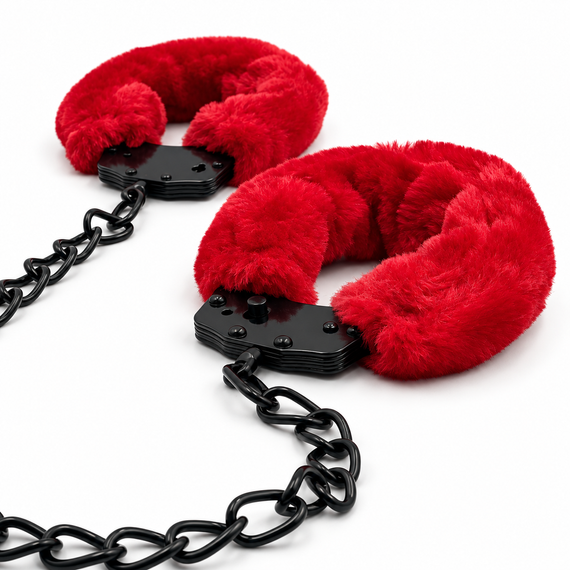 Наручники-ножні WOW Fetish металеві з червоним хутром та ланцюжком довжиною 45 см Sex Aura | Зображення 3