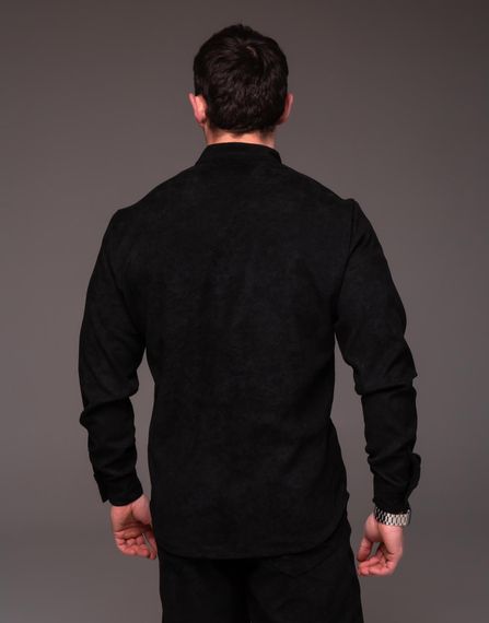 Мужская вельветовая рубашка с воротником стойка и длинным рукавом на пуговицах цвет черный, размер XL  RA2334 | Зображення 2