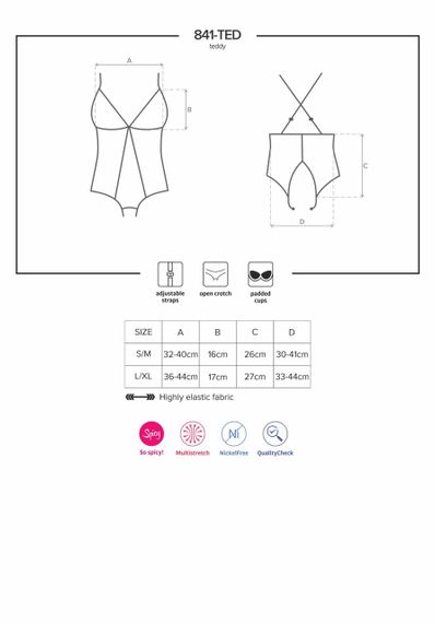 Сітчасте боді з відкритими сідницями Obsessive 841-TED-1 teddy L/XL, чорний sexstyle | Зображення 6