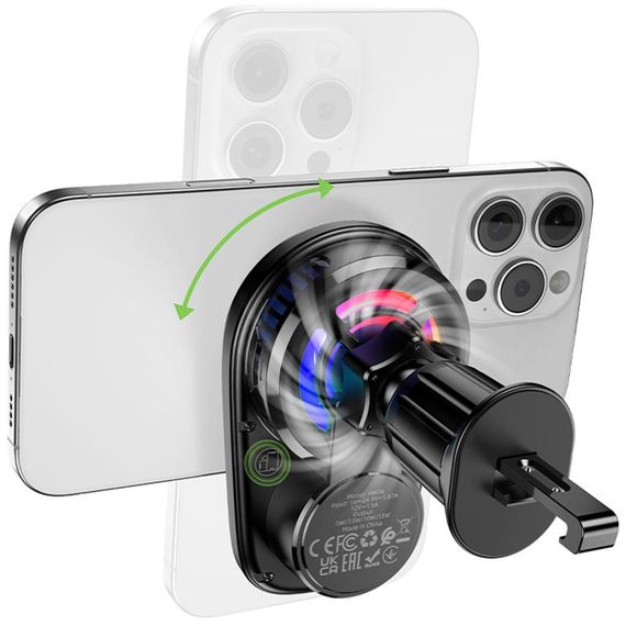 Автотримач з БЗП Hoco HW36 Electric 15W with cooler (air outlet) Black | Зображення 4