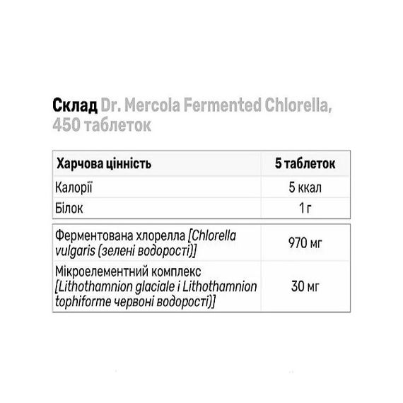 Хлорелла Dr. Mercola Fermented Chlorella 450 Tabs | Зображення 1