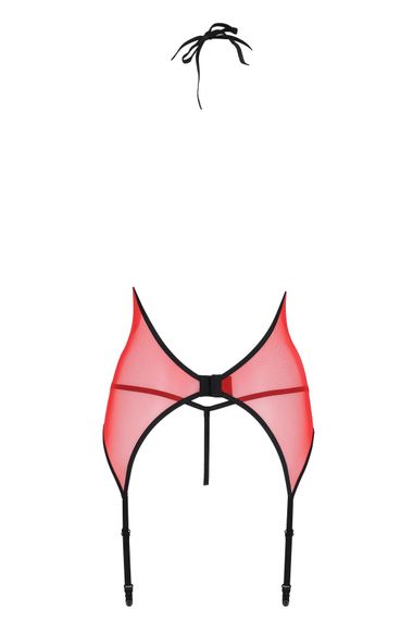 Корсет з пажами для панчіх Passion PEONIA CORSET S/M red, стрінги | Зображення 3